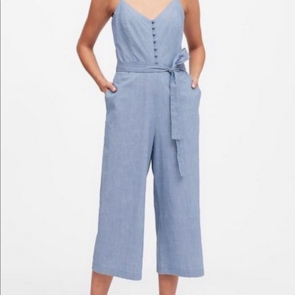 BANANA REPUBLIC —  BLUE WIDE LEG CROPPED JUMPSUIT